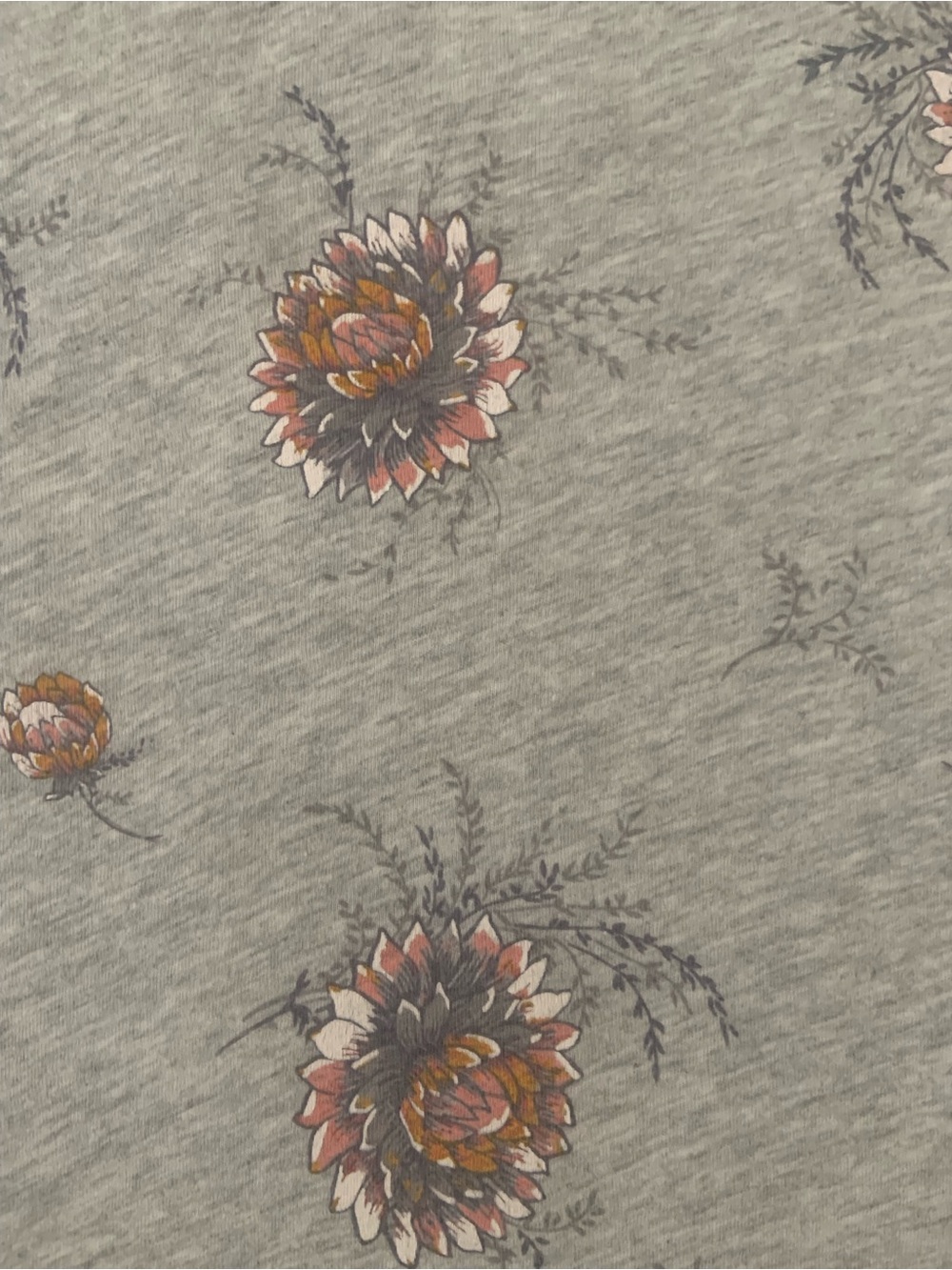 LOFT Gray Floral V-Neck Short Sleeve Tee with purple, mauve, peachy blooms - Picture 2 of 3